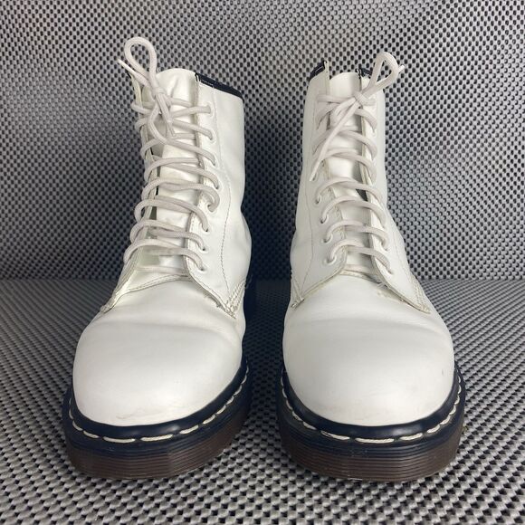 Dr Martens Combat Boots Mens 8 White Leather Lace Up Ankle Boots Made In England - Picture 5 of 14